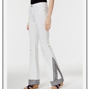 INC International Concepts black Embroidered Flared Jeans White Denim 16